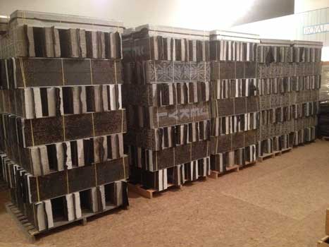 Leafcutter bee nesting blocks fresh from the field, stacked for drying